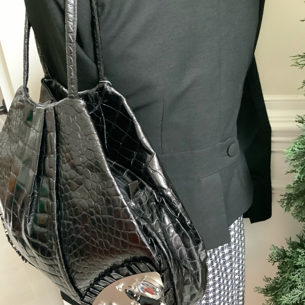 Renato Angi Black Leather Bag with Stones - Picture 5 of 15